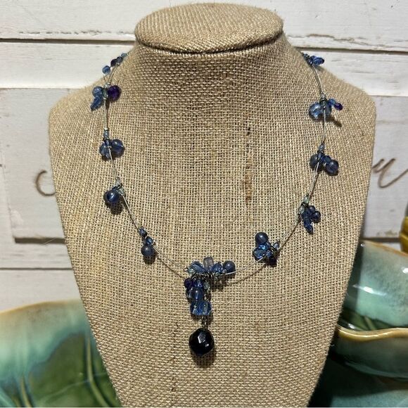 Handcrafted Blue Glass Bead Illusion Necklace - Picture 1 of 2